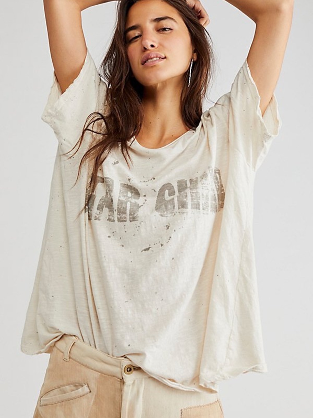 Magnolia Pearl Star Child Graphic Tee One Size White Distressed Cotton Slub